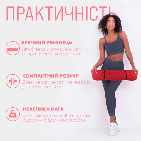 Килимок для йоги та фітнесу EasyFit TPE+TC 6мм двошаровий червоний-чорний