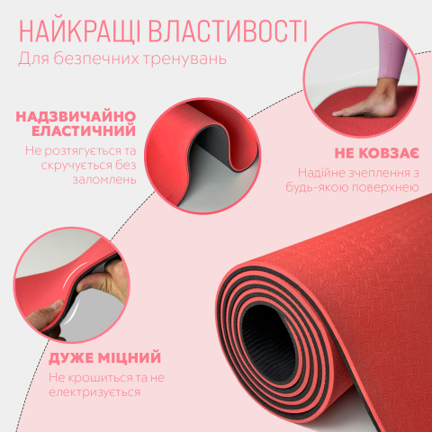 Килимок для йоги та фітнесу EasyFit TPE+TC 6мм двошаровий червоний-чорний