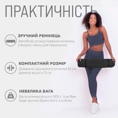 Килимок для йоги та фітнесу EasyFit TPE+TC 6мм двошаровий чорний-червоний
