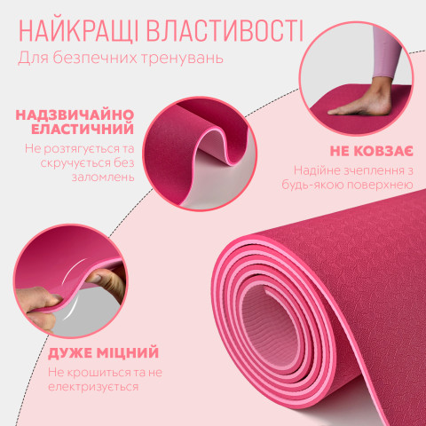 Килимок для йоги та фітнесу EasyFit TPE+TC 6мм двошаровий рожевий-св. рожевий