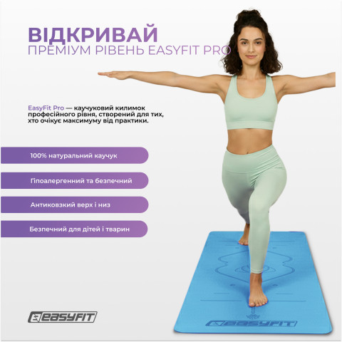 Килимок для йоги професійний EasyFit Pro каучук 5 мм Блакитний