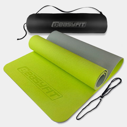 Килимок для йоги та фітнесу EasyFit TPE+TC 6 мм двошаровий + Чохол лимонний-сірий