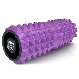 Масажний ролик EasyFit Grid Roller 33 см v.1.2 із заглушками з обох сторін (фіолетовий)