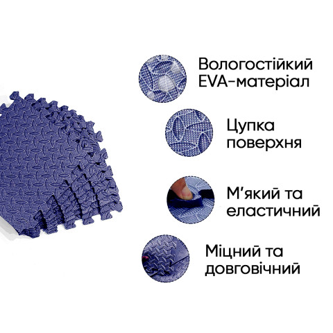 Татамі мат EasyFit 8 шт (30х30х1 см) хвіст ластівки синій