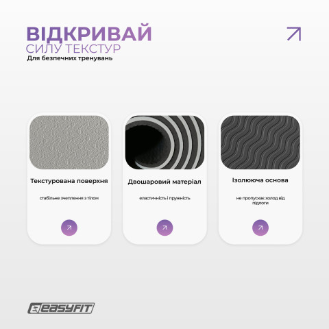 Килимок для йоги та фітнесу EasyFit Polarity stone з ремнем
