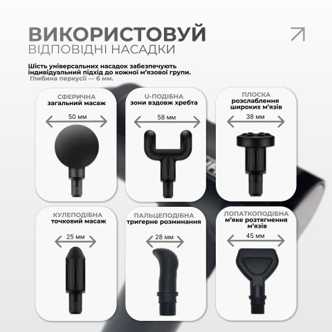 Перкусійний масажер для спини EasyFit Vibe 6 насадок, 30 режимів