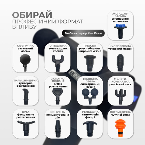 Перкусійний вібромасажер EasyFit UltraGun 13 насадок