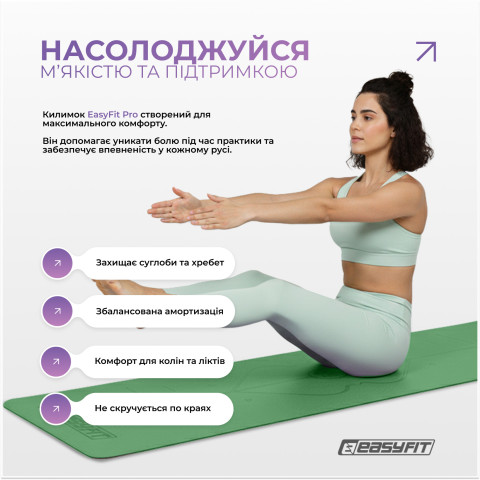 Килимок для йоги професійний EasyFit Pro каучук 5 мм Зелений