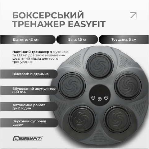 Боксерський тренажер EasyFit настінний  музичний з підсвіткою