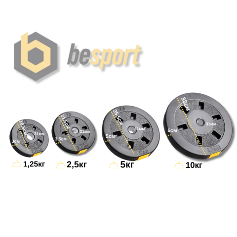Набір зі штангою та гантелями Besport PowerPro 89кг (гриф 167см) протиударний