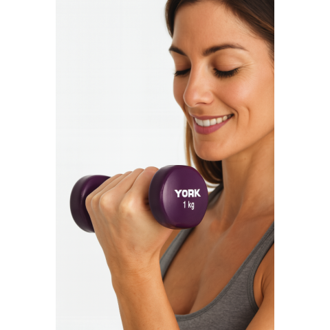 Гантелі для фітнесу вінілові круглі York Fitness 2х1кг фіолетовий