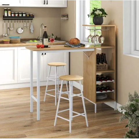 Барний стіл з стільцями Costway Bistro з тримачем винних келихів натуральний