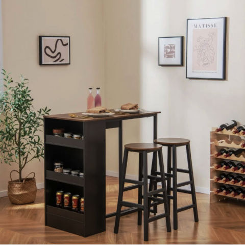 Барний стіл та 2 барні стільці Costway Picmi в стилі Loft