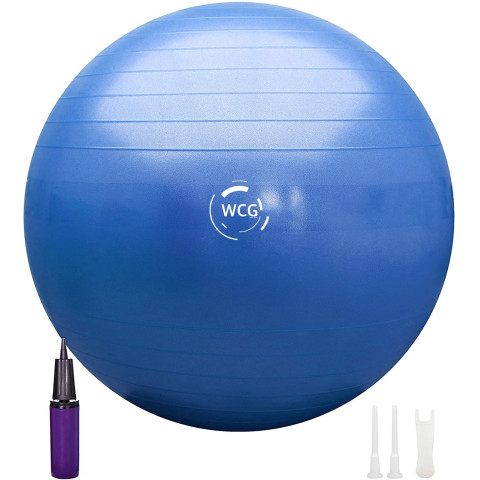 М'яч для фітнесу (фітбол) WCG 65 Anti-Burst 300кг Голубий + насос