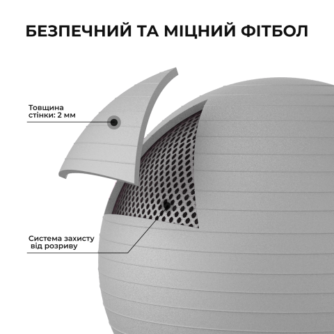 М'яч для фітнесу (фітбол) WCG 75 Anti-Burst 250кг Сірий + насос