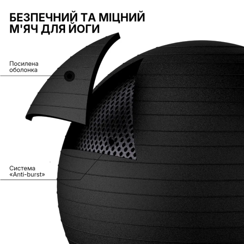 М’яч для фітнесу WCG Balance Pro 85 см Anti-Burst до 500 кг з насосом, фітбол для йоги та пілатесу, чорний 