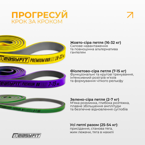 Набір резинок для підтягувань EasyFit Premium 2-32 кг (3 шт)