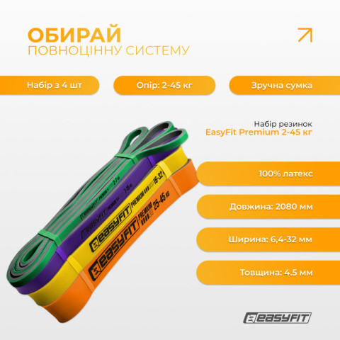 Набір резинок для підтягувань EasyFit Premium 2–45 кг (4 шт)