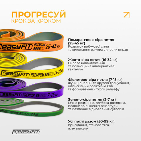 Набір резинок для підтягувань EasyFit Premium 2–45 кг (4 шт)
