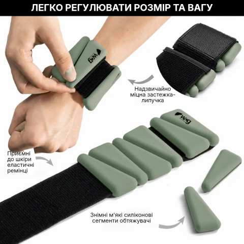 Регульовані обтяжувачі для ніг та рук WCG Soft Touch 2×0,25 кг, сіро-зелені